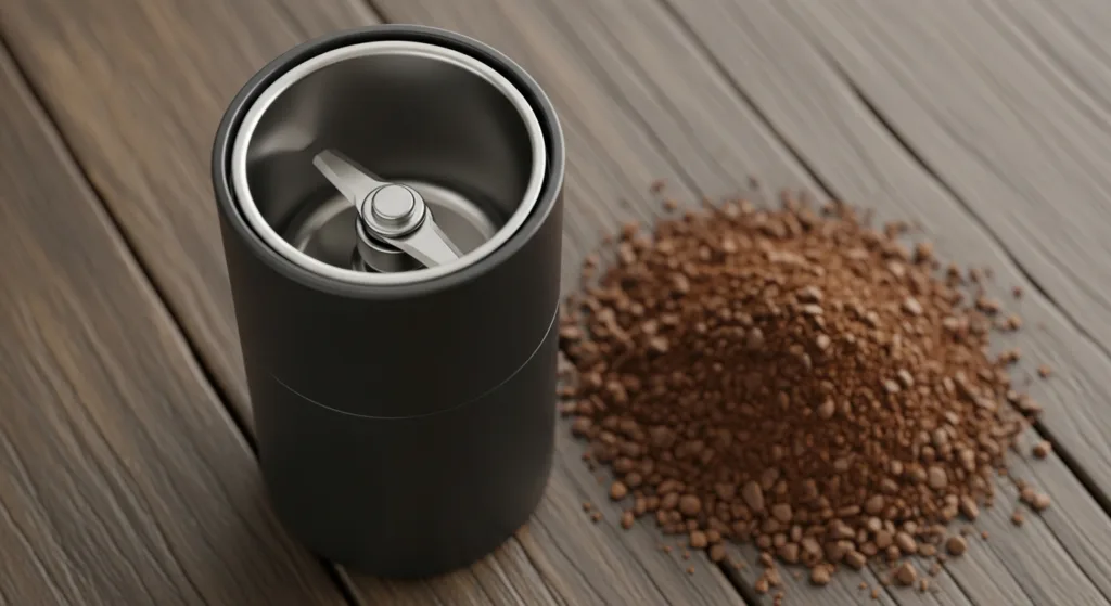 Foto minimalista de grãos de café derramados sobre uma superfície